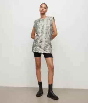 Image of AllSaints Womens Womens Organic Cotton Animal Print Mika Noche Tank Dress, White and Black, Size: XS, White/Black