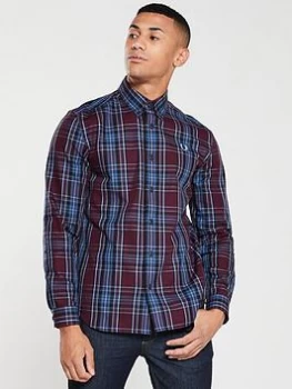 Image of Fred Perry Winter Tartan Shirt - Maroon/Blue, Mahogany, Size S, Men