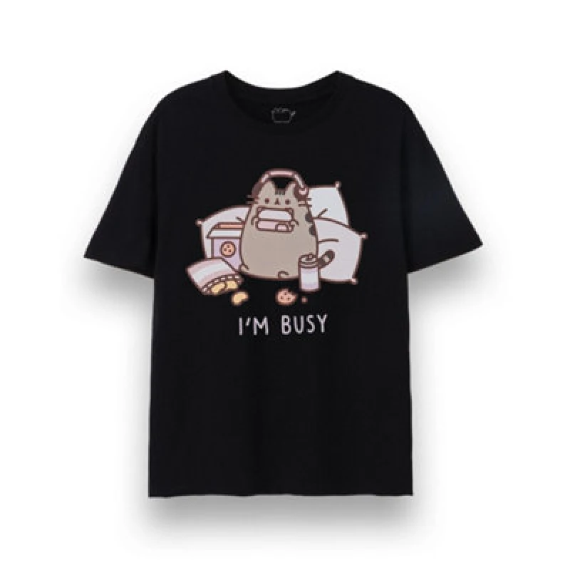 Image of Pusheen Pusheen Short Sleeved T-Shirt in Black Size: Small Black S Unisex 5063203035809