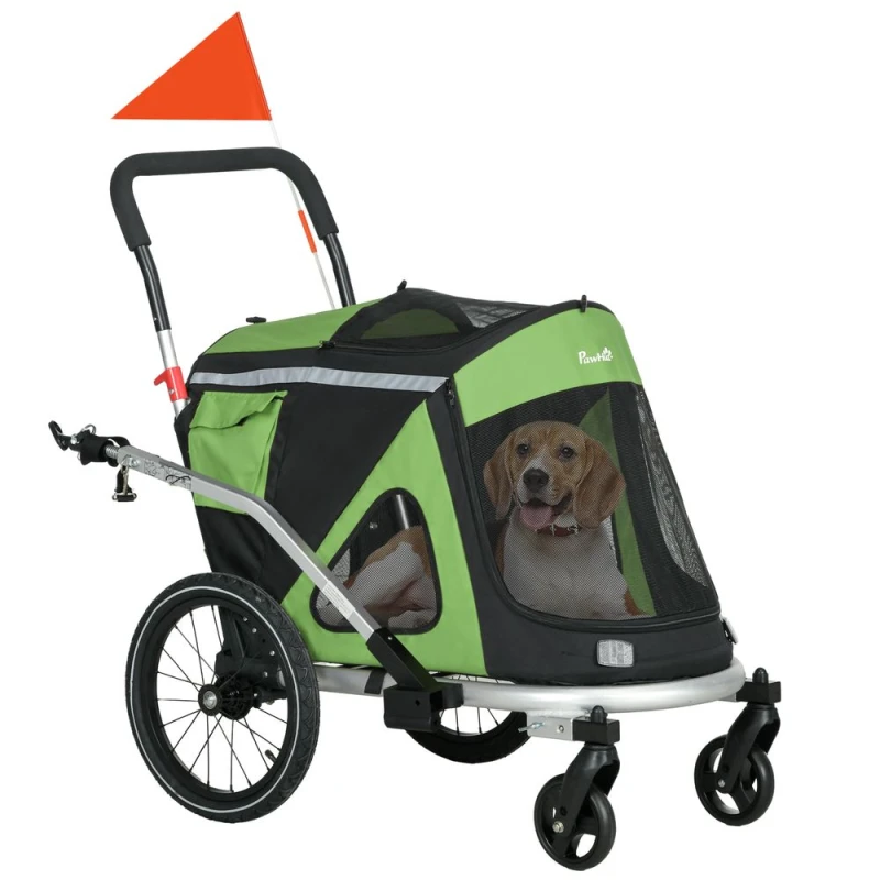 Image of PawHut 2 in 1 Dog Bike Trailer for Medium Dogs - Green D00-186V00GN
