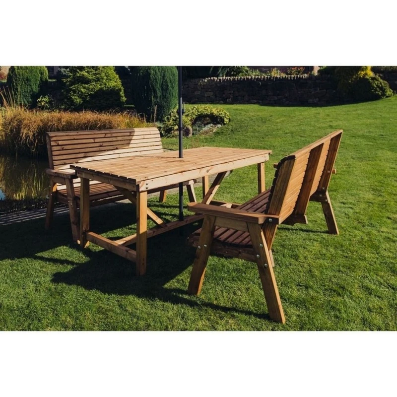Image of Churnet Valley Garden Furniture Ltd Valley Set 2X2B Table - L220 x W180 x H95cm - Min. Assembly Required in Brown Brown Unisex