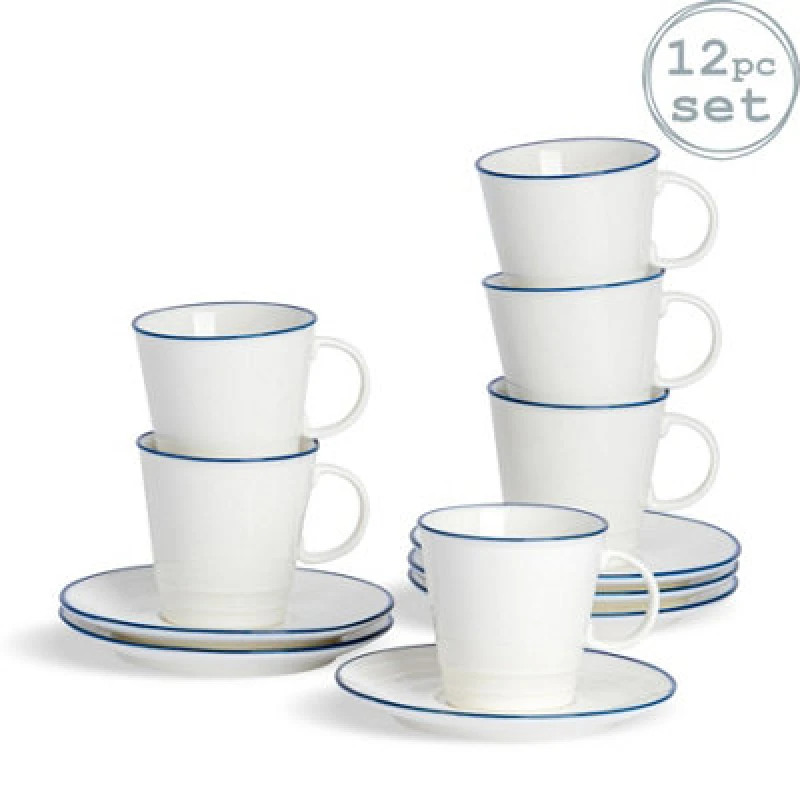 Image of Nicola Spring 12 Piece White Farmhouse Espresso Cup & Saucer Set - 90ml White