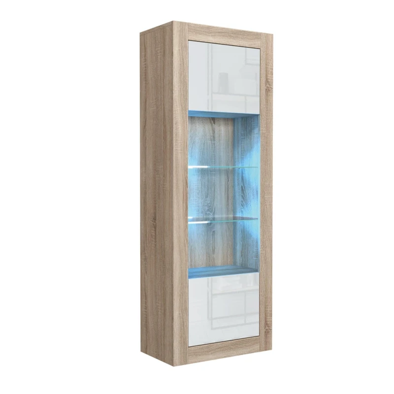 Image of Mex Furniture LTD Display Cabinet with LED Lighting & Gloss Doors / 170cm in Light Oak Light Oak Unisex