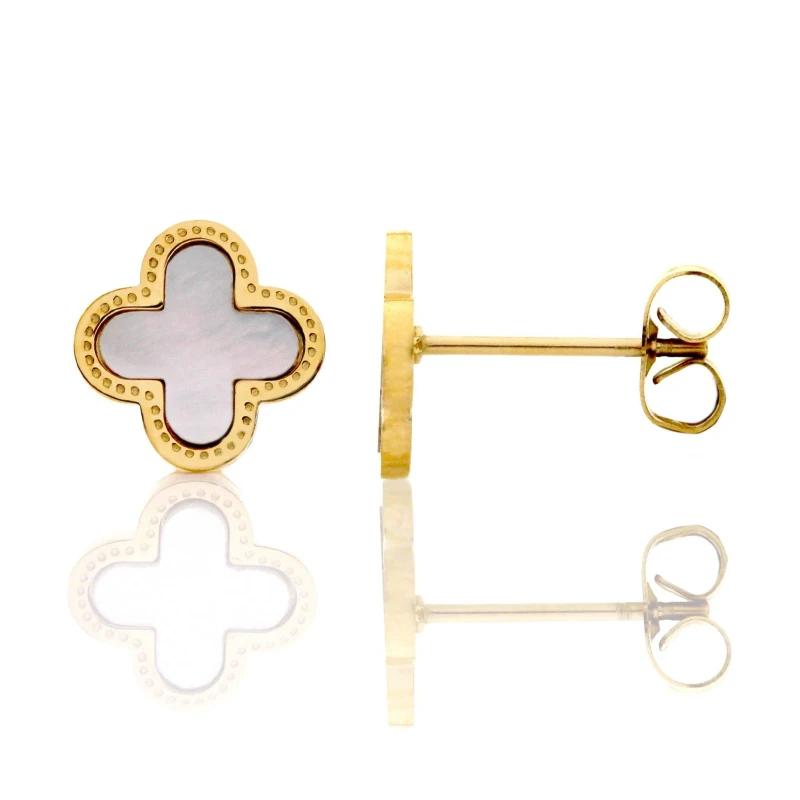 Image of Say It With Clover Earrings Gold & Pearl Size: Small Gold Unisex S