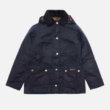 Image of Barbour Girls Hooded Beadnell Wax Jacket - Royal Navy/Fuchsia Secret Garden - XL (12-13 Years)
