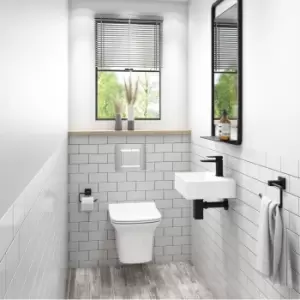 Image of Wall Hung Toilet with Soft Close Seat Frame Cistern and Chrome Flush Plate - Santiago