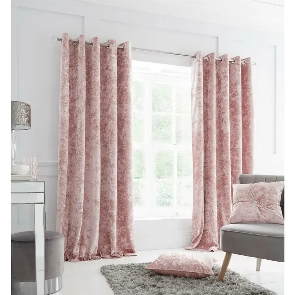 Image of CATHERINE LANSFIELD Catherine Lansfield - Crushed Velvet 90 x 90" Eyelet Curtain Pair Blush - Blush DS/46254/W/E9090/BLH