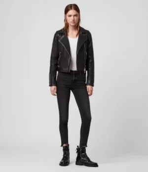 Image of AllSaints Womens Leather Traditional Conroy Biker Jacket, Black, Size: 12