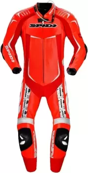 Image of Spidi Track Wind Replica Evo One Piece Motorcycle Leather Suit, white-red, Size 50, white-red, Size 50