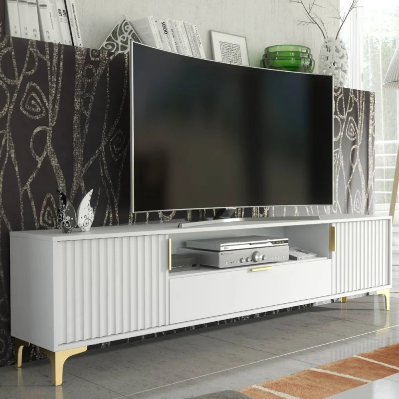 Image of Creative Furniture Tide Crest TV Unit 200cm - White & Gold White Unisex