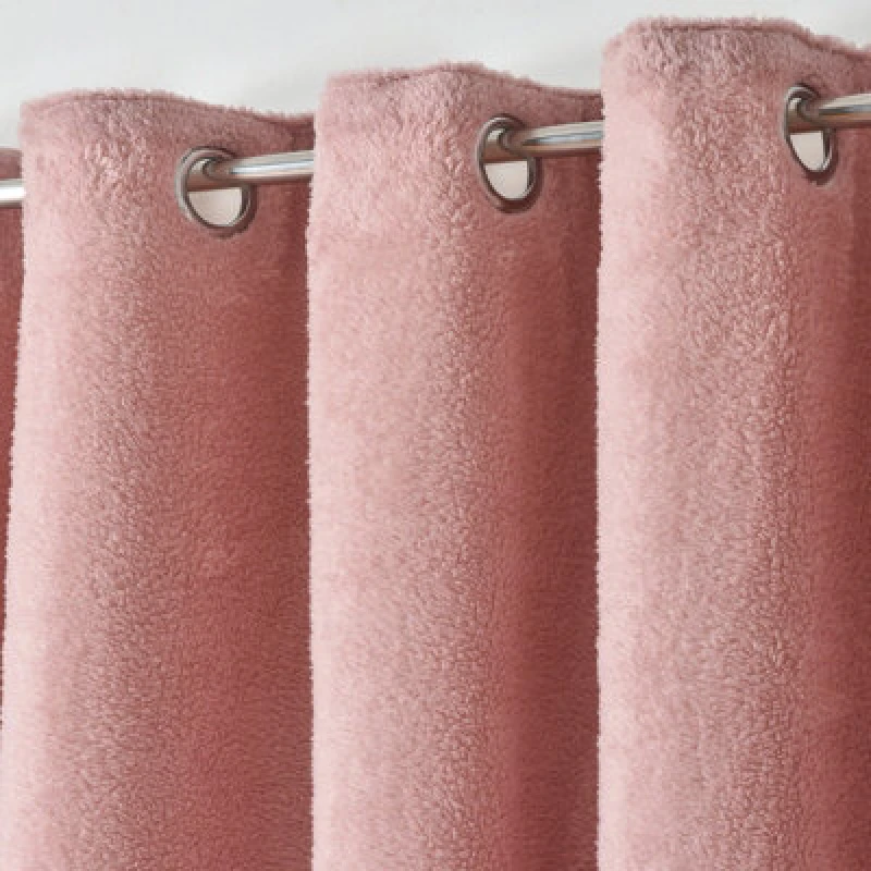 Image of Velosso Teddy Fleece Readymade Eyelet Curtains in Dusty Pink Size: 228cm width x 228cm drop Dusty Pink Unisex 228cm width x 228cm drop