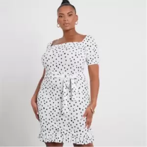 Image of I Saw It First Plus Size Dalmatian Print Frill Belted Mini Dress - White