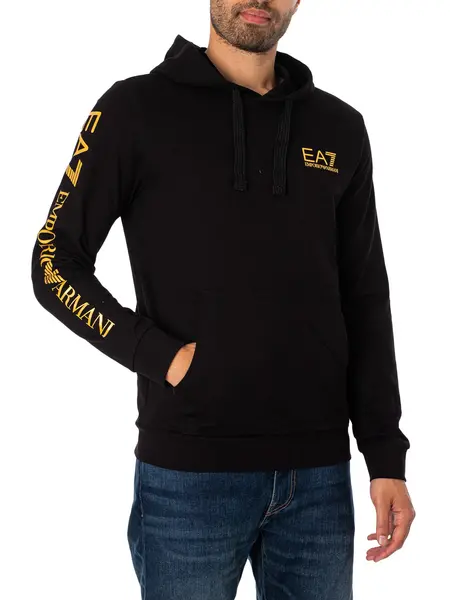 Image of EA7 Logo Pullover Hoodie Black/Gold L