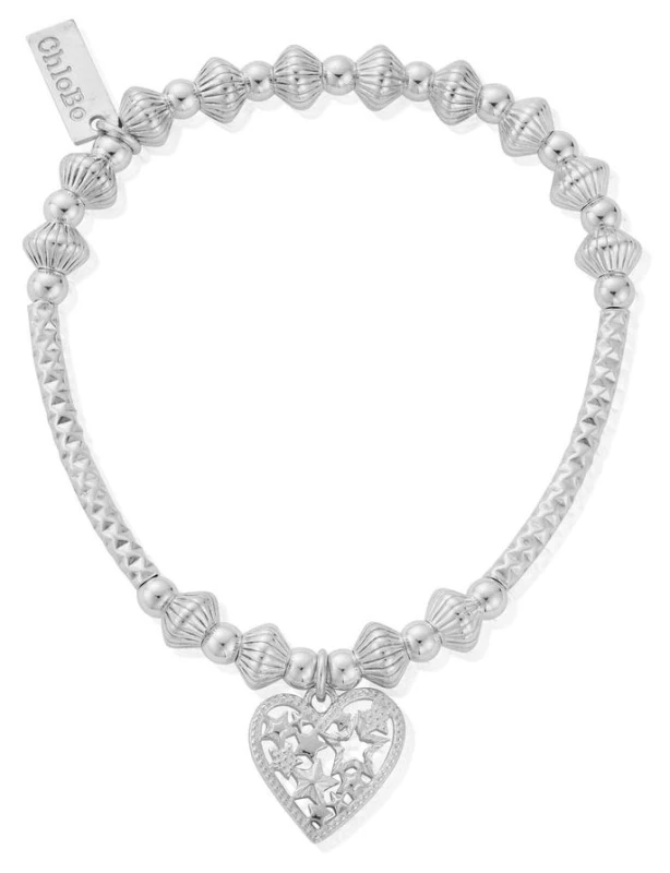 Image of ChloBo SBHNCD3380 Pattern Noodle Disc Starry Heart Bracelet Jewellery