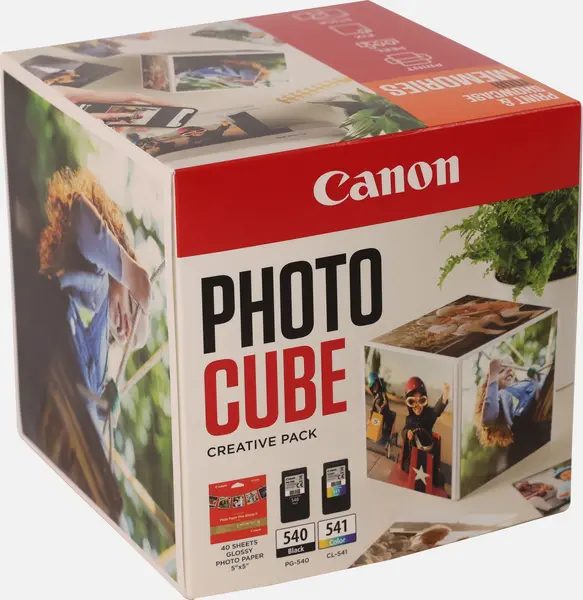 Image of Canon Photo Cube with PG-540 + CL-541 Ink Cartridges + PP-201 5 x 5" Photo Paper Plus Glossy II (40 sheets) - Creative Pack, Orange