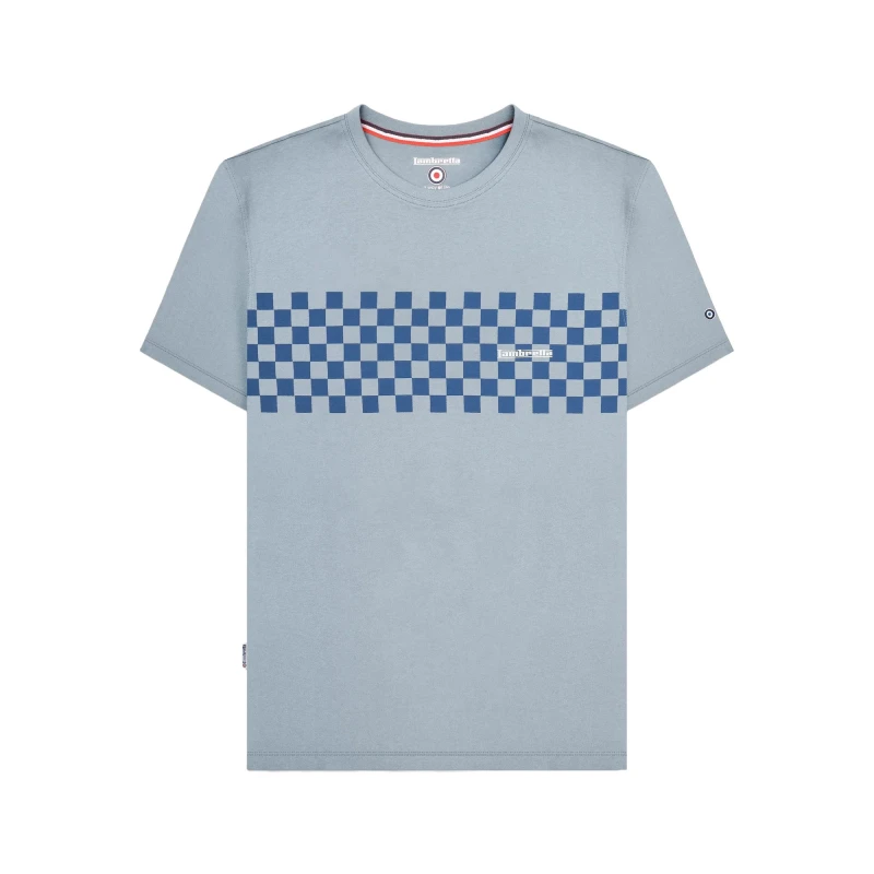 Image of Lambretta Lambretta Men AW24 Two Tone Panelled T-Shirt in Dark Blue Size: Small Dark Blue S Male 5063703650557