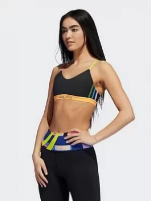 Image of adidas Love Unites All Me 3-stripes Graphic Bra, Black, Size XS, Women