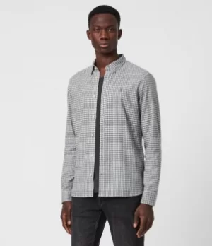 Image of AllSaints Mens Kiosk Shirt, Ecru/grey, Size: XL