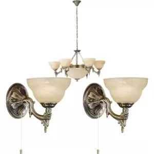 Image of Ceiling Pendant and 2x Matching Wall Lights Bronze Satin Glass Multi Chandelier