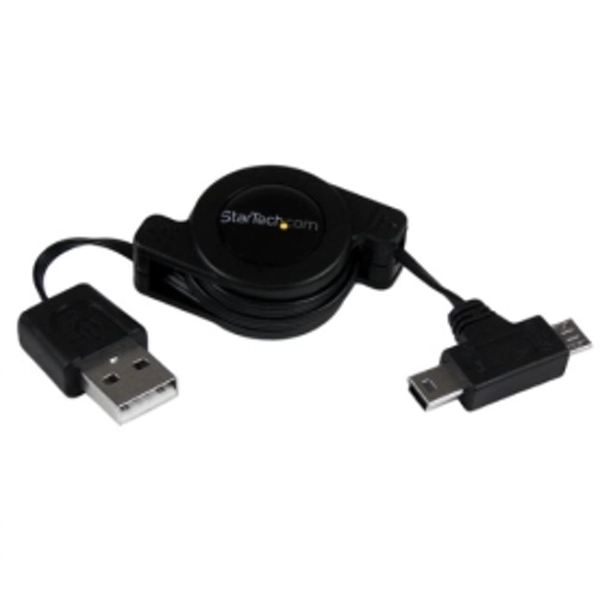 Image of 2.5 ft Retractable USB Combo Cable USB to Micro USB and Mini USB MM