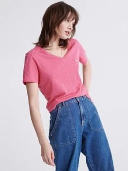 Image of Superdry Orange Label Essential V-Neck T-Shirt - Pink, Size 14, Women