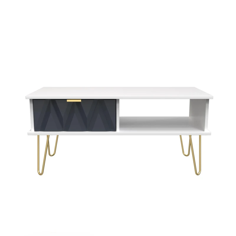 Image of Dallas 1 Drawer Coffee Table In Indigo Matt & White (Ready Assembled)
