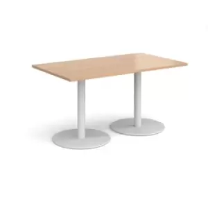 Image of Monza rectangular dining table with flat round white bases 1400mm x 800mm - beech