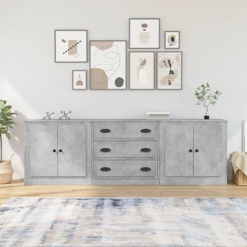 Image of Vidaxl Sideboards 3 Pcs Concrete Grey Engineered Wood