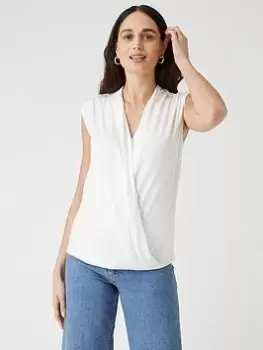 Image of Wallis Sleeveless Wrap Top - Cream, Size S, Women