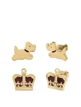 Image of Radley Ladies 25 Years Jubilee 18Ct Pale Gold Plated Crown And Leaping Dog Earrings