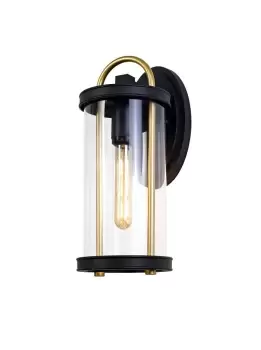 Image of Large Wall Lamp, 1 x E27, Black & Gold, Clear Glass, IP54