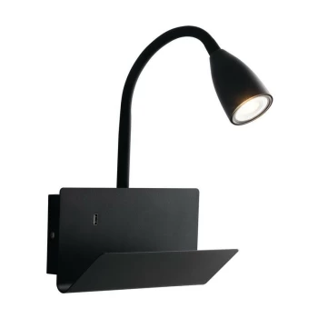 Image of Fan Europe Lighting - Fan Europe Gulp - Flexible Arm Reading USB Wall Lamp Shelf, Black, GU10
