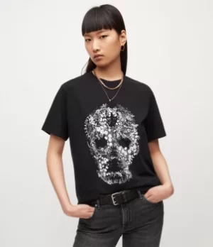 Image of AllSaints Womens Murrina Boyfriend T-Shirt, Black, Size: M