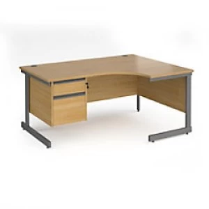 Image of Dams International Right Hand Ergonomic Desk with 2 Lockable Drawers Pedestal and Oak Coloured MFC Top with Graphite Frame Cantilever Legs Contract 25
