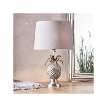 Image of Endon Lighting Pineapple & Mia - Table Lamp Pewter Plate & Charcoal Linen 1 Light IP20 - E27
