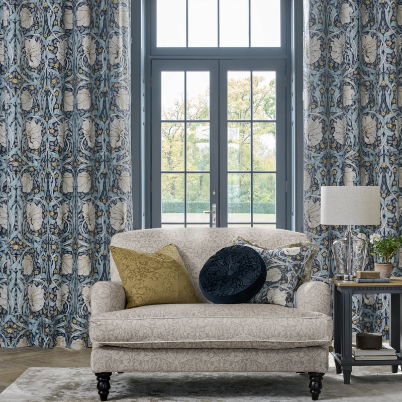 Image of William Morris At Home Pimpernel Ready Made Eyelet Blackout Curtains Indigo Blue