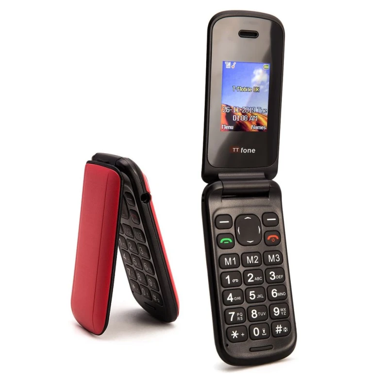 Image of TTfone TTfone TT140 Red Flip Phone + Mains Charger - EE Pay as you Go