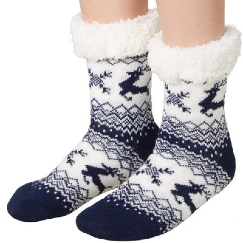 Image of Tectake Fluffy Socks With Reindeer Motif Blue/white 35-38 - 303475