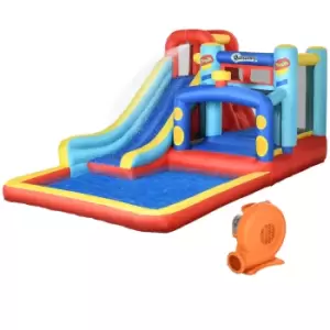 Image of Outsunny 4 in 1 Bouncy Castle, with Slide, Pool, Trampoline, Climbing Wall, Blower - Multicoloured