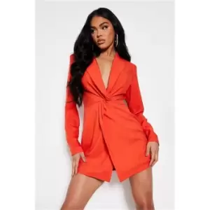 Image of I Saw It First Orange Woven Twist Front Blazer Dress - Orange