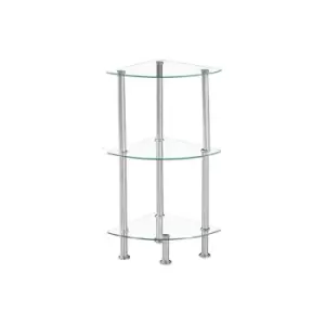Image of Modernique Glass Shelf 3 Tier Storage Unit, Rectangular Shape In Clear Glass With Chrome Stand
