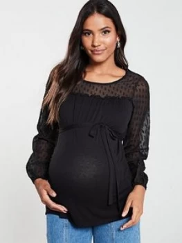 Image of Mama-Licious Maternity Long Sleeve Lace Mix Top - Black