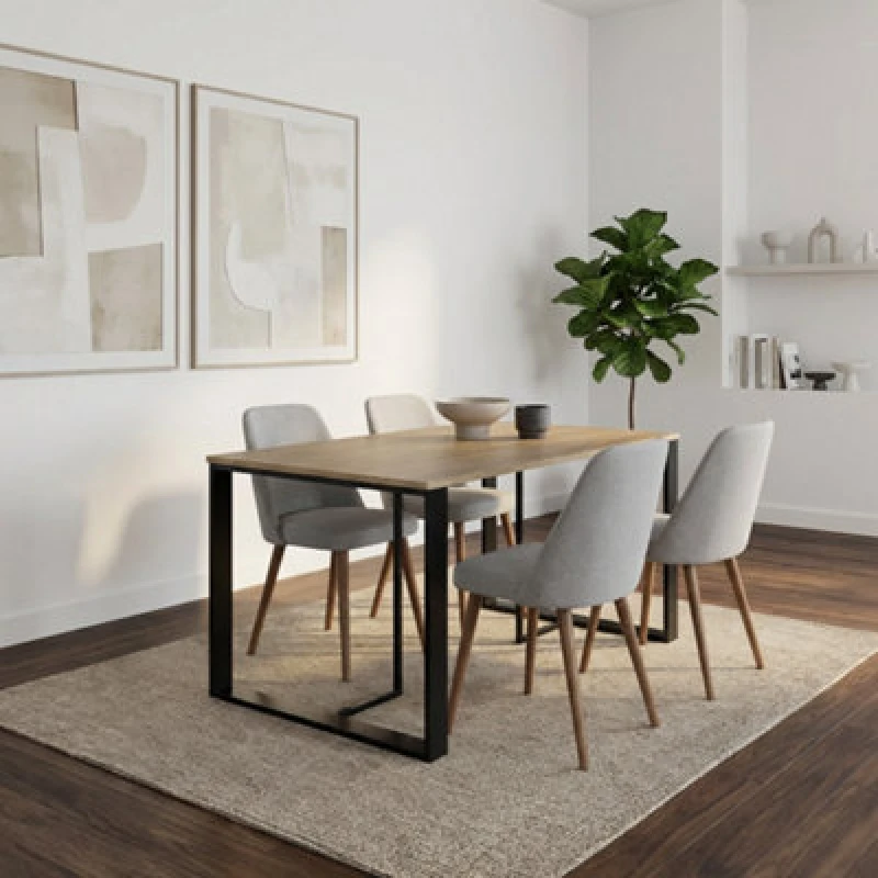 Image of Decortie Modern Lenora Dining Table 140X80Cm, 6 Seater Kitchen Table For Room, Particleboard With Metal Legs, Natural Oak