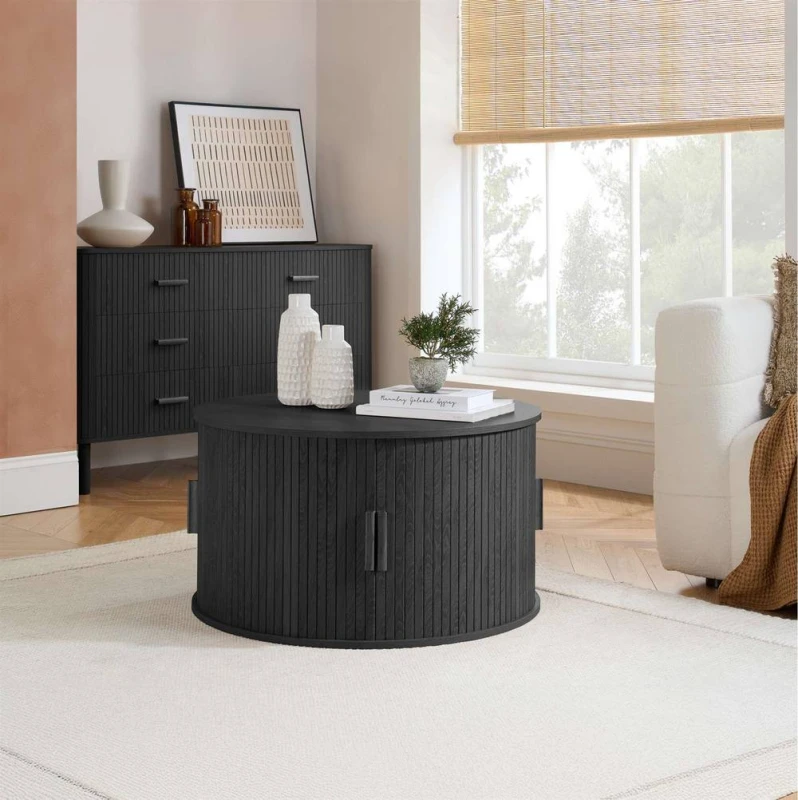Image of Birlea Axel Round Fluted Coffee Table with Storage Black Size: 1 Pack Black Unisex 1 Pack