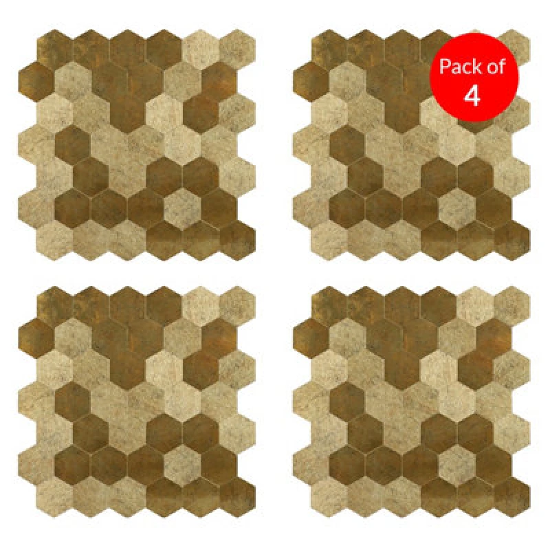 Image of Ener-J Large Luxe Gold Hexastyle Aluminum Peel And Stick Tile Size:290 X 288 X 4mm (Pack Of 4)