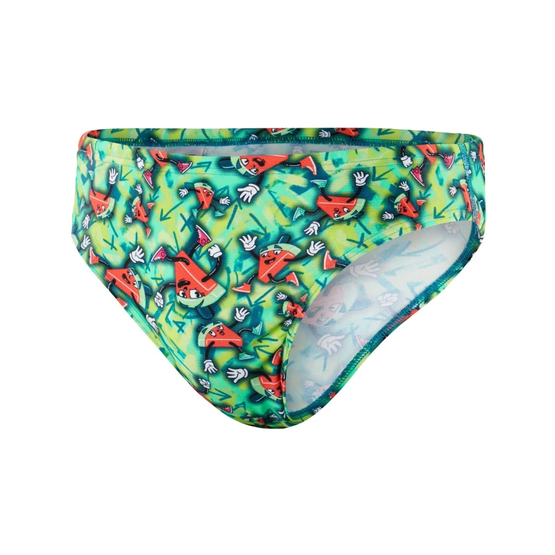 Image of Speedo Geo Rip Allover Print 5cm Swim Briefs Adults - Green Green S