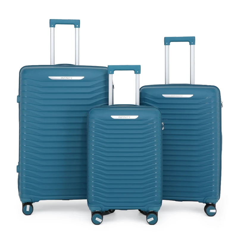 Image of Infinity Leather Hard Shell Classic Suitcase 8 Wheel Cabin TSA Luggage Case Holiday Travel in Blue Size: Medium Blue Unisex Medium