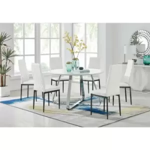 Image of Santorini White Round Dining Table And 6 White Milan Black Leg Chairs - White