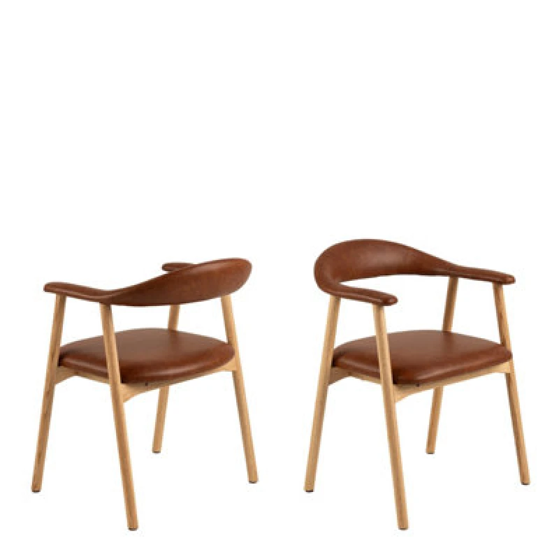 Image of Furniture To Go Addi Dining Chair With Armrest In Pu Retro Brandy Set Of 2