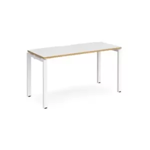 Image of Bench Desk Single Person Starter Rectangular Desk 1400mm White/Oak Tops With White Frames 600mm Depth Adapt